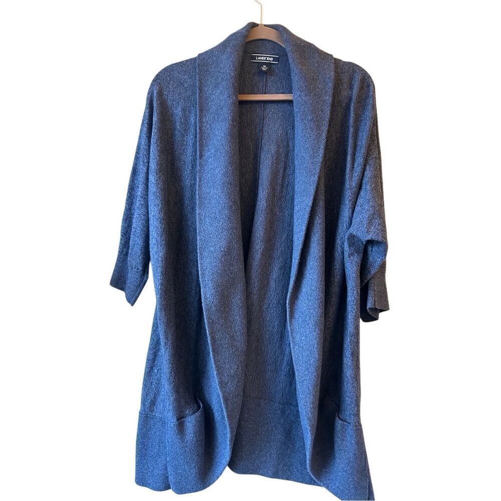 Lands' End Shawl Collar Open Cardigan 1X blue dolman sleeves